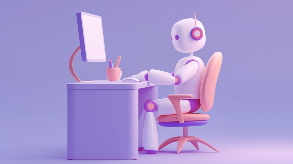 Робот сидит за компьютером Робот сидит за компьютером